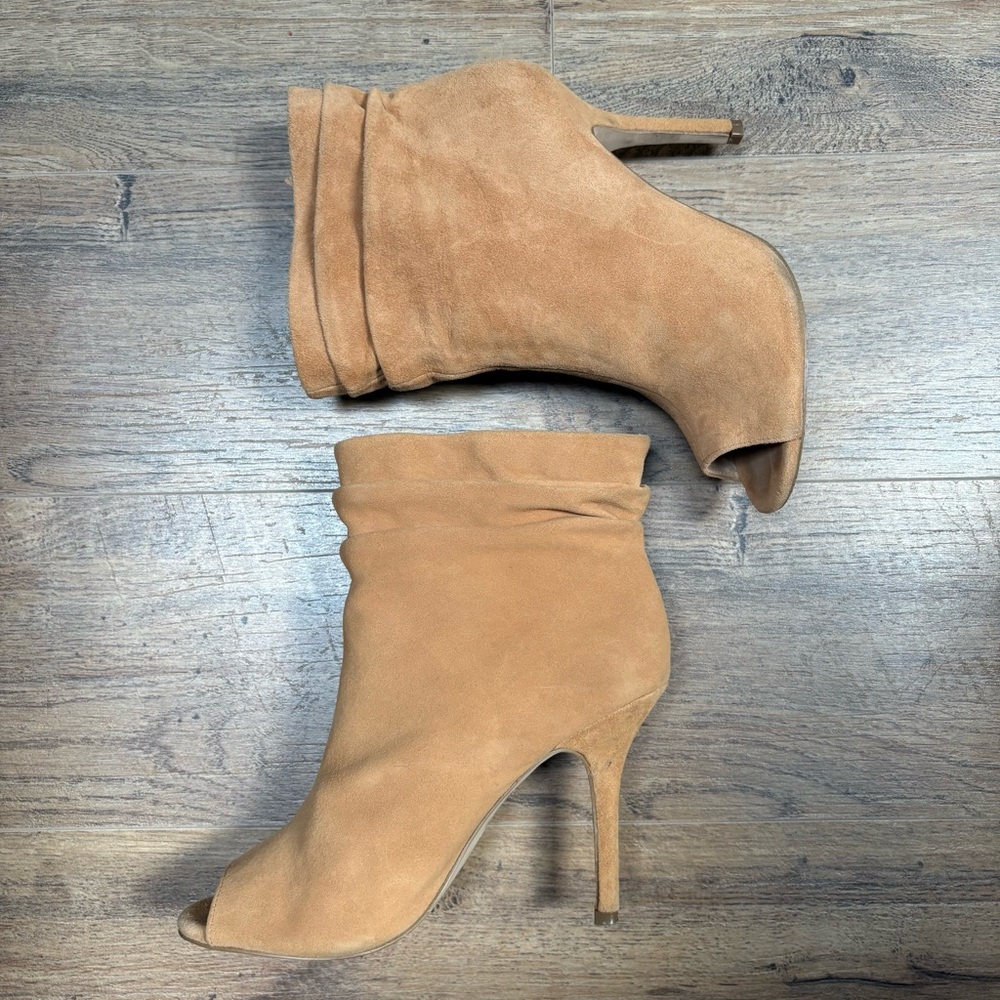 ALDO | Tan Suede Leather Merkin Peep-Toe Ankle Booties Size 7.5